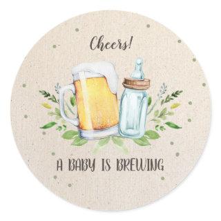 A Baby is Brewing Cheers Baby Shower Bottles Classic Round Sticker