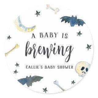 A Baby Is Brewing | Cute Halloween Baby Shower Classic Round Sticker