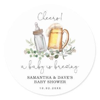 A baby is brewing | Greenery Beer Baby Shower Clas Classic Round Sticker