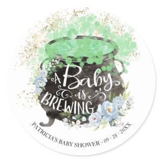 A Baby Is Brewing Halloween Baby Shower  Classic R Classic Round Sticker