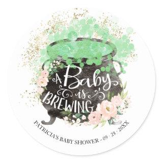 A Baby Is Brewing Halloween Baby Shower  Classic Round Sticker