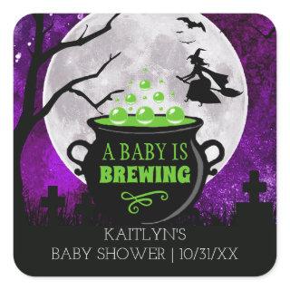 A Baby Is Brewing Halloween Baby Shower Square Sticker