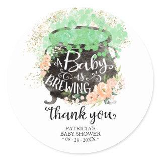 A Baby Is Brewing Halloween Baby Shower Thank You  Classic Round Sticker
