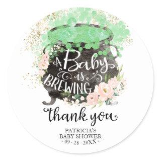 A Baby Is Brewing Halloween Baby Shower Thank You Classic Round Sticker