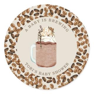 A Baby Is Brewing Iced Coffee Beans Baby Shower Classic Round Sticker