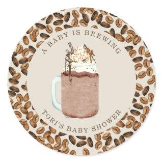 A Baby Is Brewing Iced Coffee Beans Baby Shower Classic Round Sticker