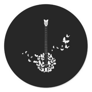 A Banjo Instrument With Beautiful Butterflies Classic Round Sticker