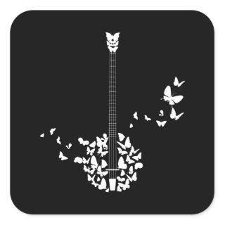 A Banjo Instrument With Beautiful Butterflies Square Sticker