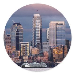A beautiful and dramatic sunset seen from West Classic Round Sticker