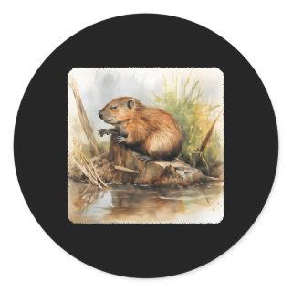 A Beaver Building A Dam Beaver Dam Construction Classic Round Sticker