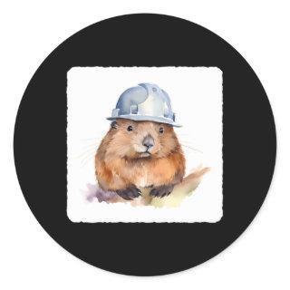 A Beaver Wearing A Hard Animal Engineer Headwear Classic Round Sticker