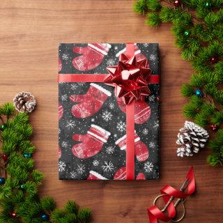 A Black And Red Christmas Background With Mittens