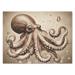 A Bold Pop Art Sepia Octopus Decoupage Design Tissue Paper