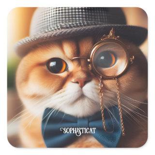 A cat wearing a monocle VII Square Sticker