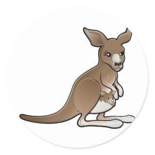 A cute kangaroo with a joey in its pouch classic round sticker