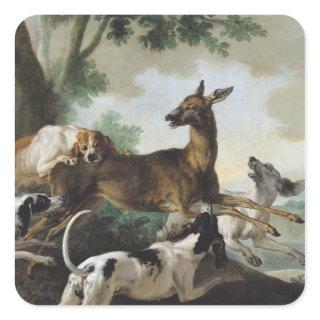 A Deer Chased by Dogs, 1725 Square Sticker