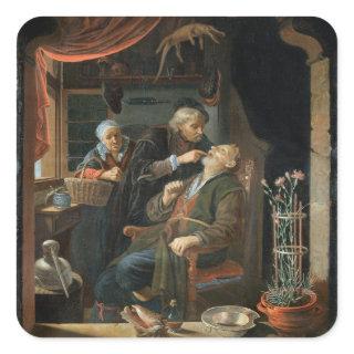 A Dentist Examining The Tooth of an Old Man (oil o Square Sticker