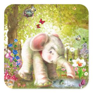 A Drink For Baby Elephant Square Sticker