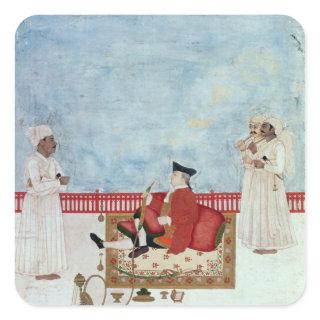 A European Seated on a Terrace with Attendants Square Sticker
