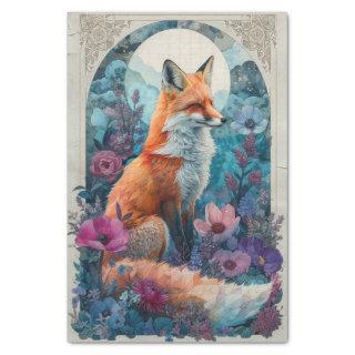 A fox with cubist elements in the flowers tissue paper