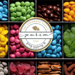 A Freilichen Purim Script Sticker with Gold