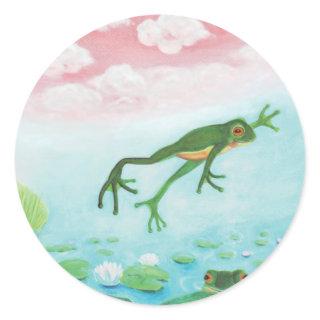 A Frog Jumps Into The Pond Illustration  Classic Round Sticker