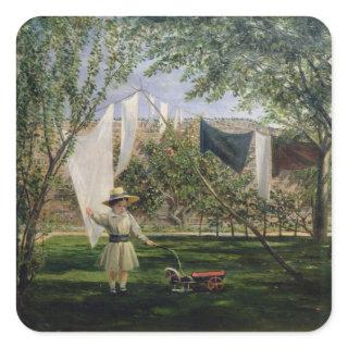 A Garden Scene, with a boy Square Sticker