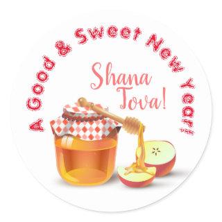 A Good & Sweet New Year! Honey & Apple Shana Tova Classic Round Sticker