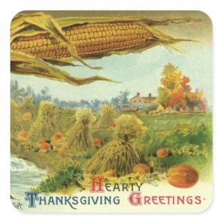 A Hearty Thanksgiving; Indian Corn and Haystacks Square Sticker