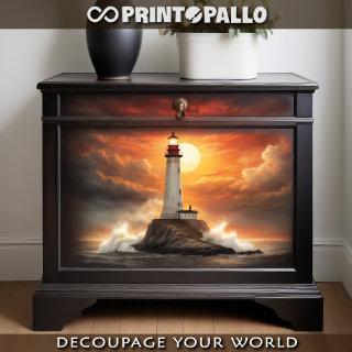 A lighthouse at sunset in a stormy sea -  tissue paper