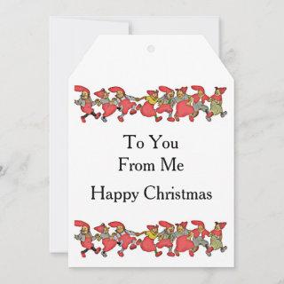 A Line of Dancing Gnomes Holiday Card