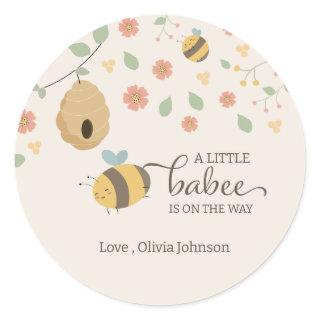 A little babee is on the way, bee baby shower  classic round sticker