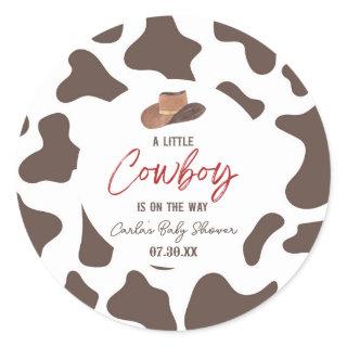A Little Cowboy Cow Boy Rodeo Western Baby Shower Classic Round Sticker