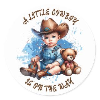 A Little Cowboy is on the Way | Baby Shower Classic Round Sticker