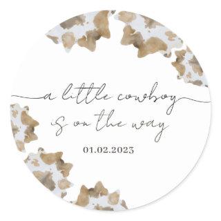 A Little Cowboy is on the Way Classic Round Sticker