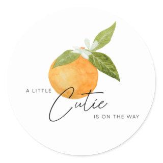 A little Cutie Baby Shower Oranges  Classic Round Sticker