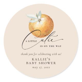 A Little Cutie Citrus Orange Baby Shower Classic Round Sticker
