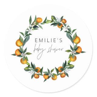 A Little Cutie Citrus Orange Fruit Baby Shower Classic Round Sticker