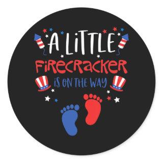 A Little Firecracker Is on the Way 4th of July Classic Round Sticker