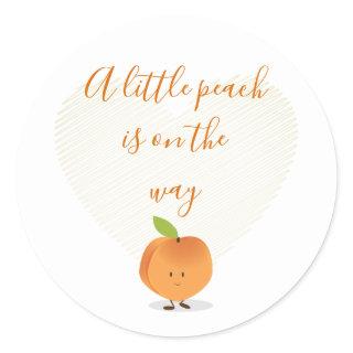 A Little Peach is on the way Baby Shower Classic Round Sticker