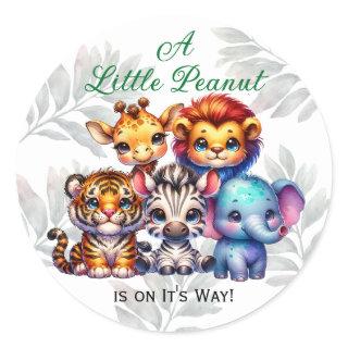 A Little Peanut is on It's Way | Baby Shower Classic Round Sticker