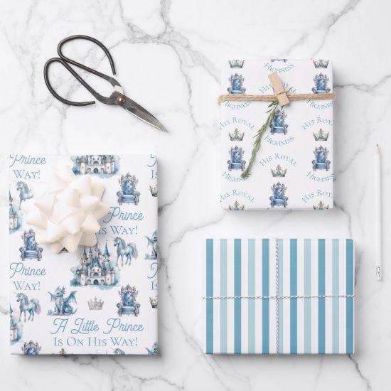 A Little Prince Is On His Way Blue Boy Baby Shower  Sheets