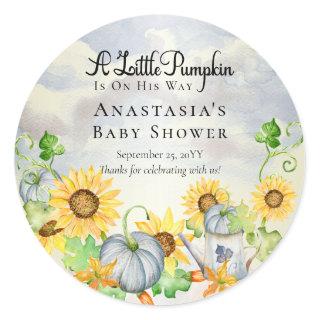 A Little Pumpkin | Sunflowers Boy Baby Shower Classic Round Sticker