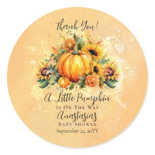 A Little Pumpkin | Sunflowers Fall Baby Shower Classic Round Sticker