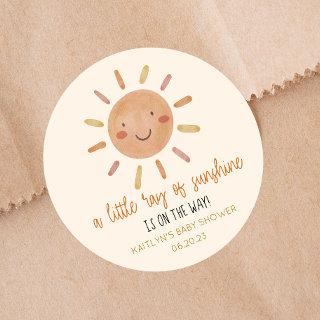 A Little Ray Of Sunshine Yellow Sun Baby Shower Classic Round Sticker
