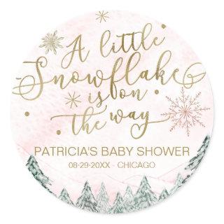 A little Snowflake Pink Baby Shower Classic Round Sticker