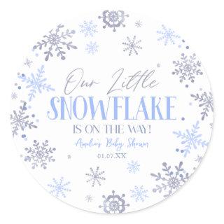 A Little Snowflake Winter Blue Baby Shower Classic Round Sticker