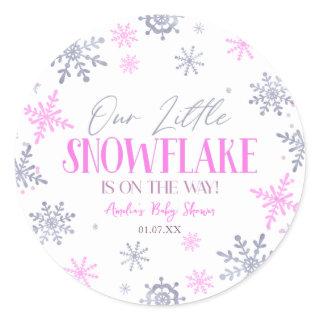 A Little Snowflake Winter Pink Baby Shower Classic Round Sticker