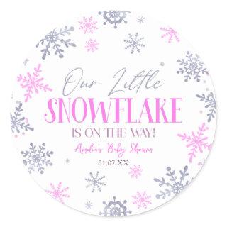 A Little Snowflake Winter Pink Baby Shower Classic Round Sticker