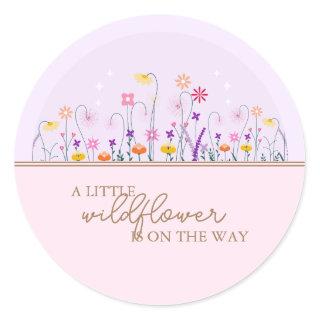 A Little Wildflower Modern Delicate Baby Shower Classic Round Sticker